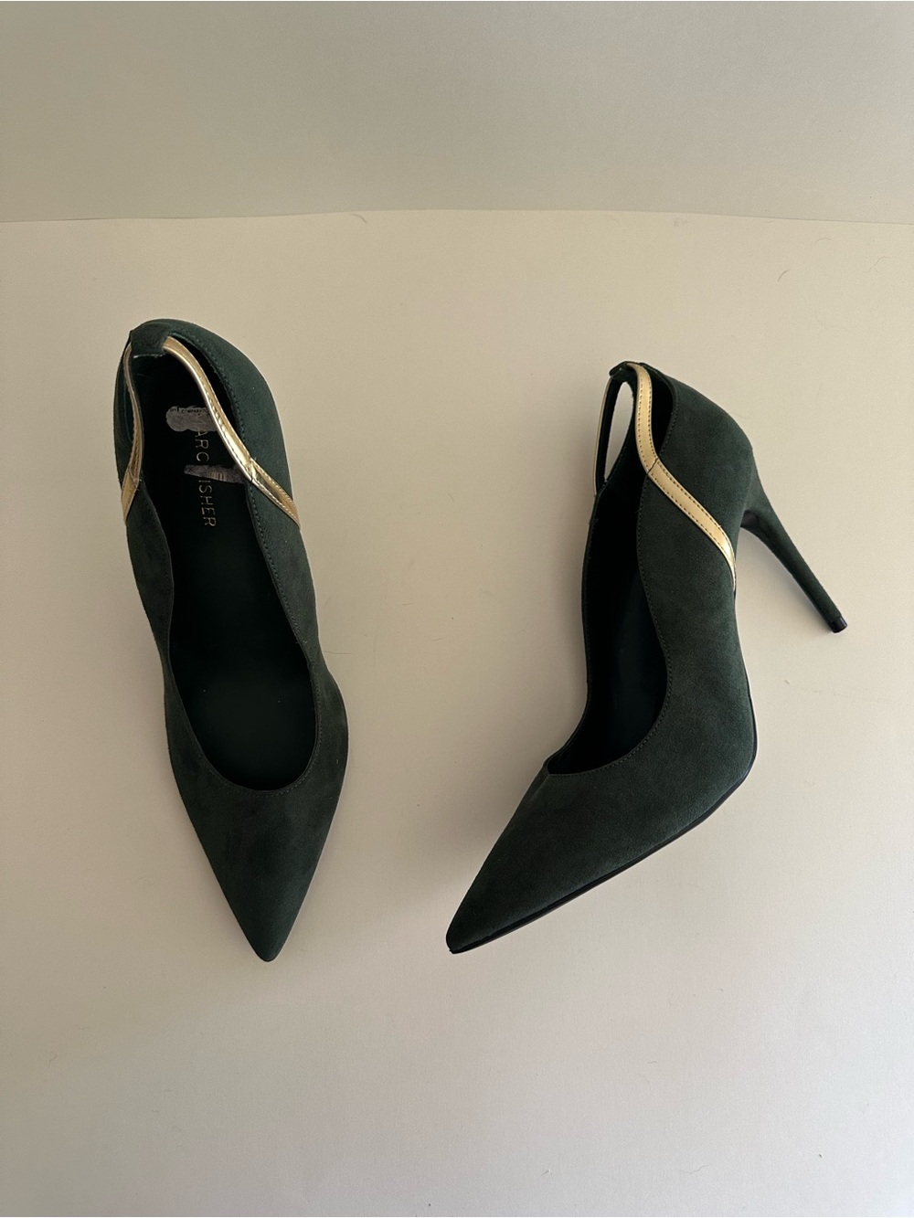Marc Fisher Green Gold Trim Garlene Vegan Suede Heels - Picture 3 of 11